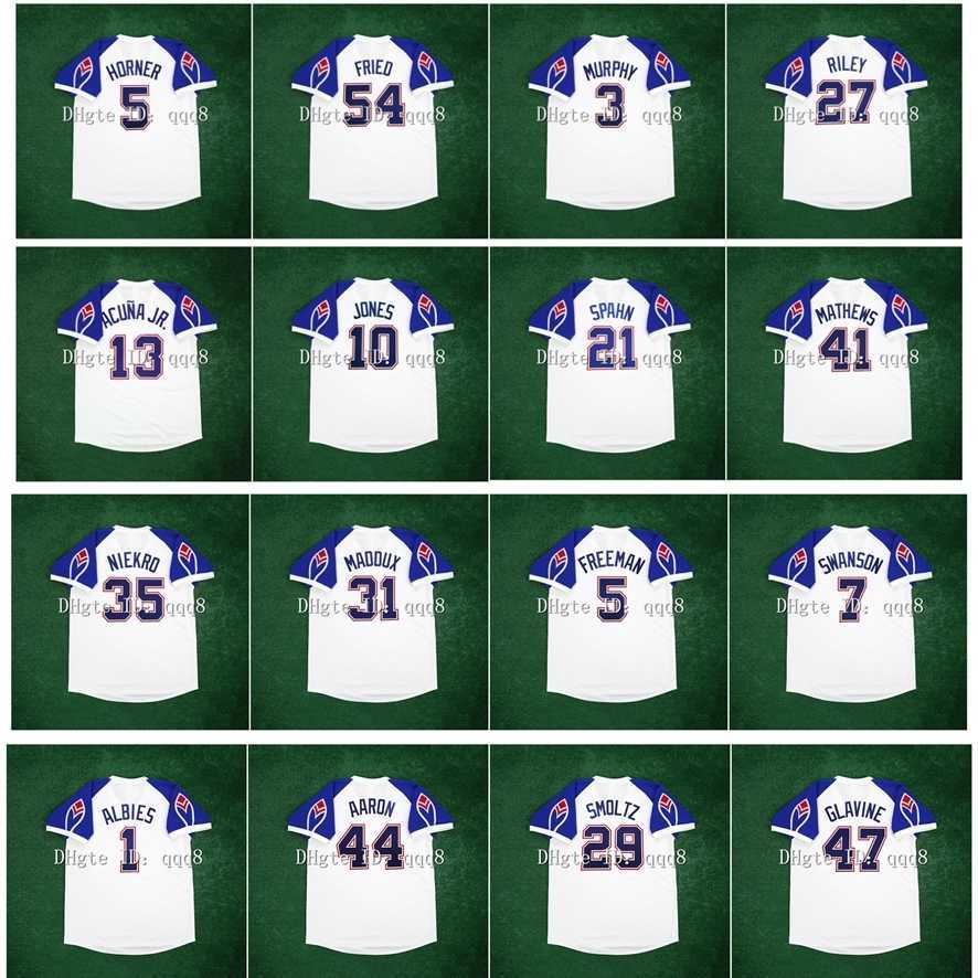 

College Baseball Wears 1970 Retro Ronald Acuna Jr. Jersey Austin Riley Dale Murphy Bob Horner Max Fried Chipper Jones Warren Spahn Eddie Mathews Phil Niekro Maddux, As pic