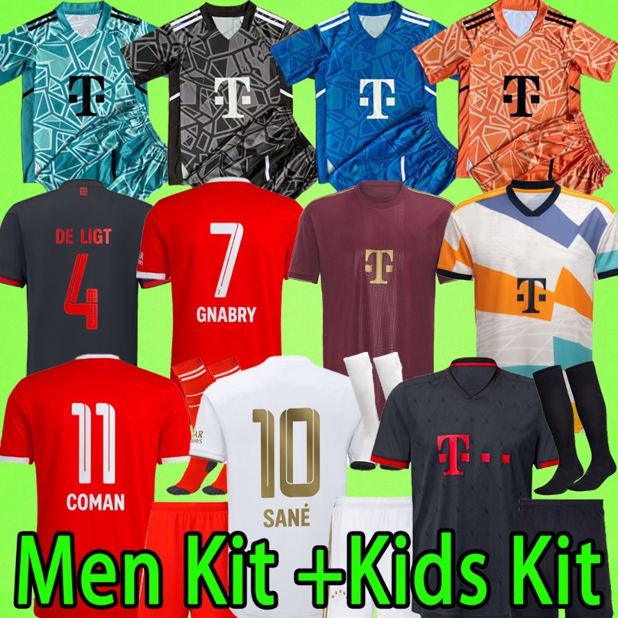 

Bayern soccer sets 22 23 Munich jerseys Men Kids Kit with shorts socks 50th anniversary goalkeeper NEUER DE LIGT SANE 2022 2023 football shirts HERNANDEZ boys uniform, 22/23 goalkeeper kit9
