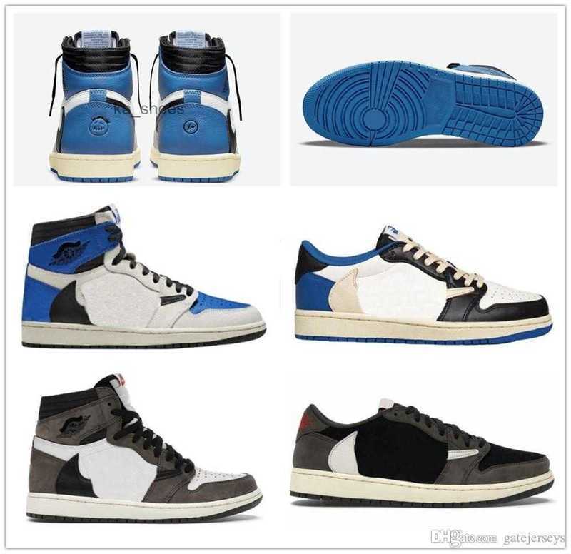 

Authentic Travis Scotts X Fragment 1 Basketball Shoes High OG SP Low Military Blue TS Black Sail Shy Pink Men Women Sports