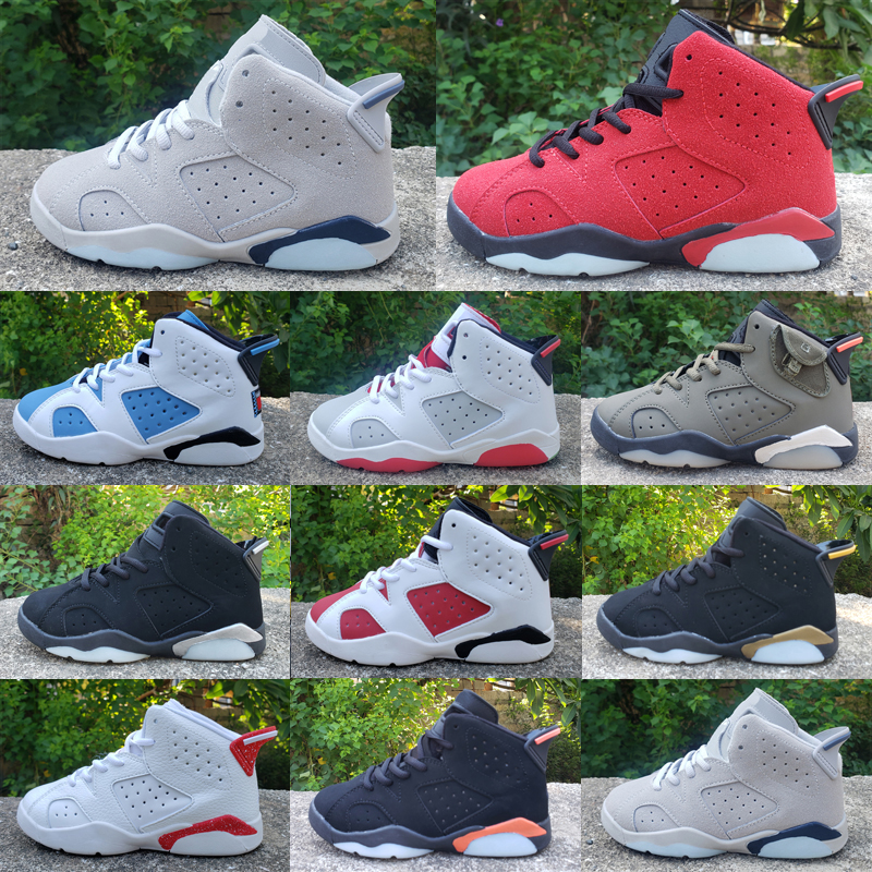 

6 Jumpman 6s Kids Basketball Shoes British Khaki Cactus Jack Hare Red Oreo Sport Blue Tinker UNC Washed Denim Boys Girls Retro Sneakers Fashion Trainers Size 28-35, As shown 3