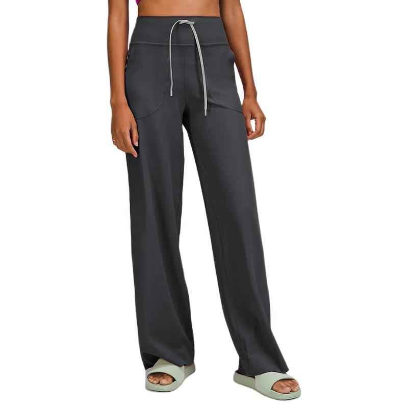 

Yoga Outfits lu Throwback Still Breathable Elastic Black Grey Gym Workout Clothes Running Straight Leg Trousers Drawstring Wide Leg Pants Joggers For Women Sports