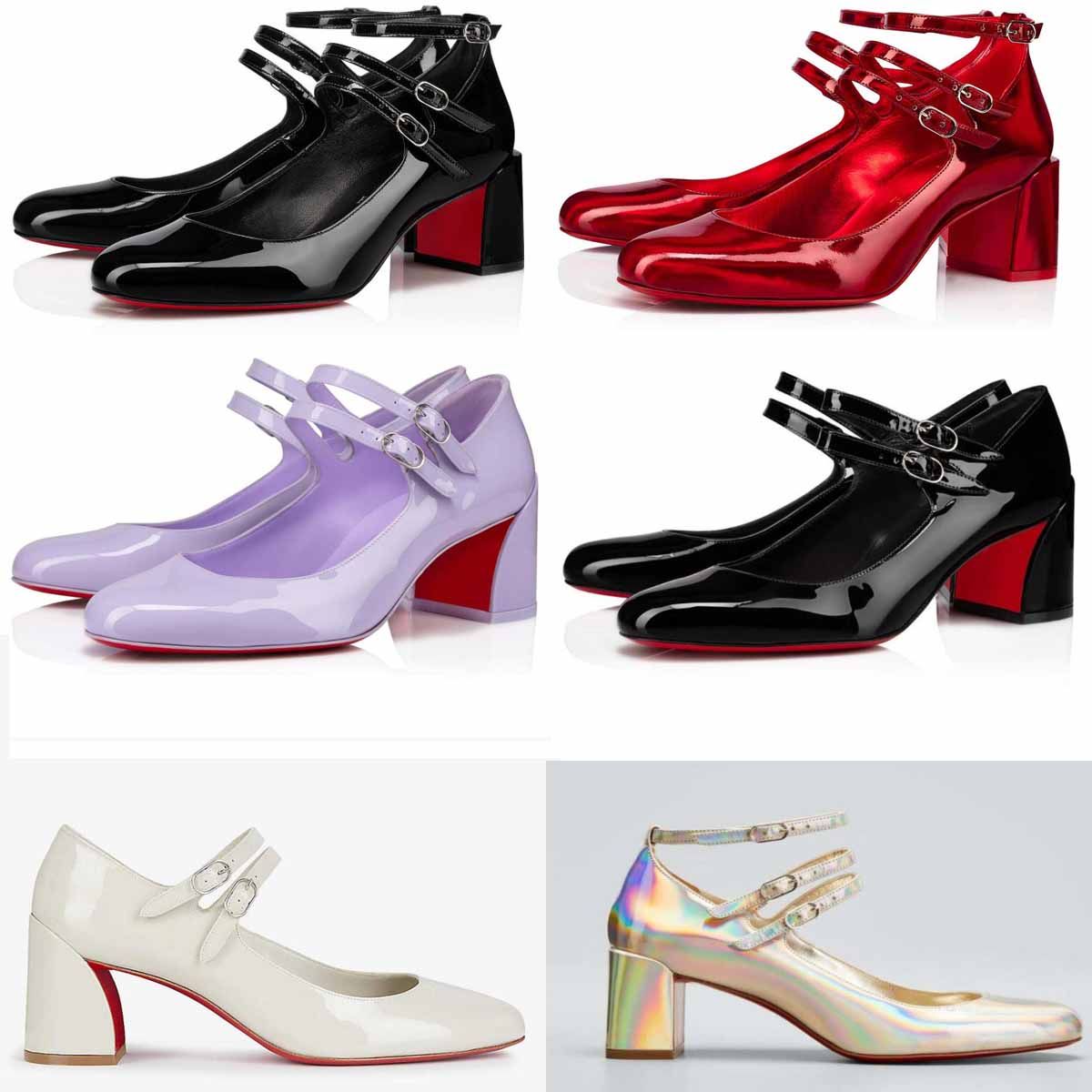 

Women Sandal pumps block heels reds sole high heeled patents double strap Miss Janes 55mm VERNICA Iridescent Patent Mary Jane Pump Heel Shoe lady wedding party dress