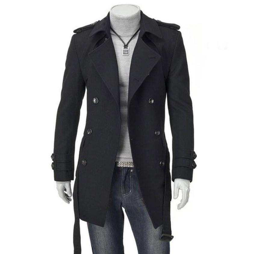 

Men's Trench Coats Mens Winter Slim Double Breasted Coat Long Jacket Overcoat Outwear Black Size /US S1