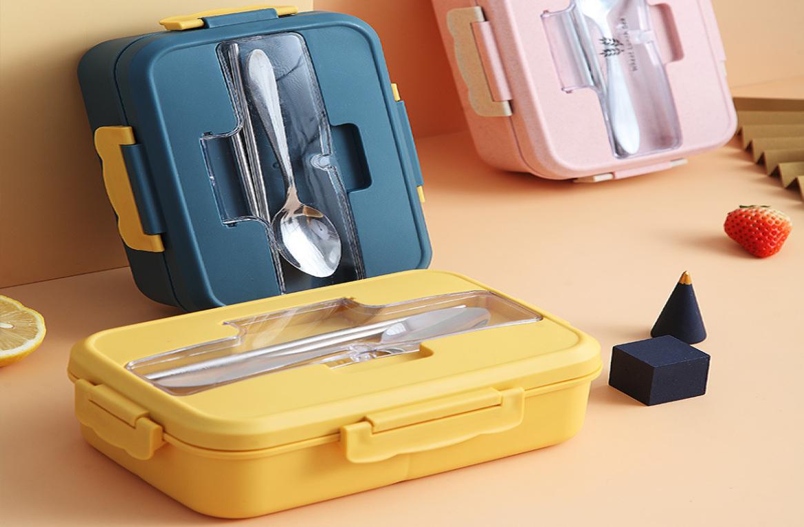

Lunch Box Food Container Bento Box Heated Lunchbox Kids Lunchbox Snack Straw Wheat Korean Sealed Student Plastic Box for Food 2205