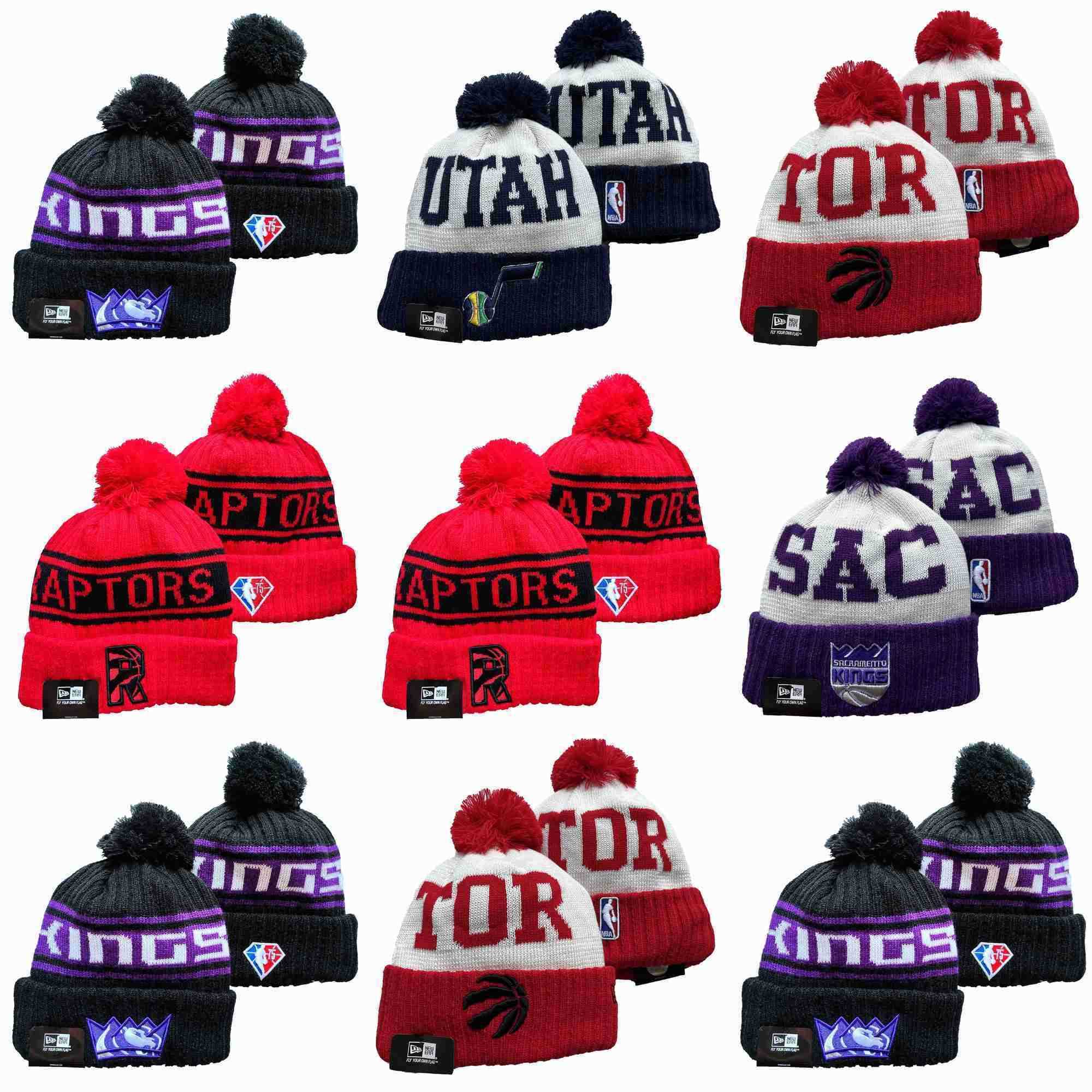 

Snapbacks Men Utah Jazz Toronto Raptors Hat Sacramento Kings Hat Pom Cuffed Knit Hat Basketball Red Black White, Color