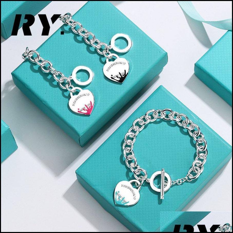 charm bracelets needle buckle water drop enamel heart bracelet fine jewelry for women black blue pink pseiras famous delivery 2022