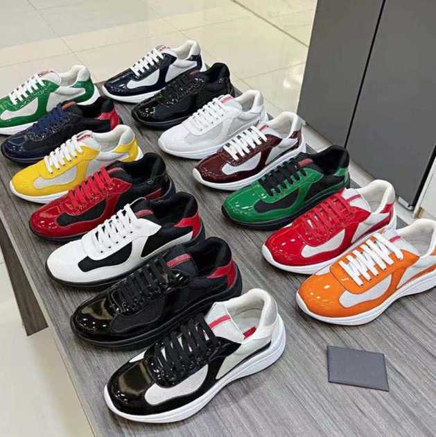 

Designer Runner Trainers Men America'S Cup Xl Leather Sneakers High Quality Patent Leather Flat Trainers Black Mesh Lace-up Casual Shoes Outdoor NO53