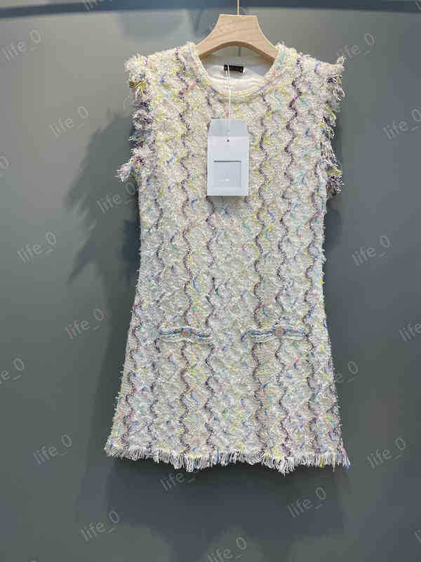 

Women Dresses Wavy Colorful Yarn Sequined Fringe Knit Sleeveless Designer Dress Luxury Party Dresses For Elegant Wedding Women, Multi
