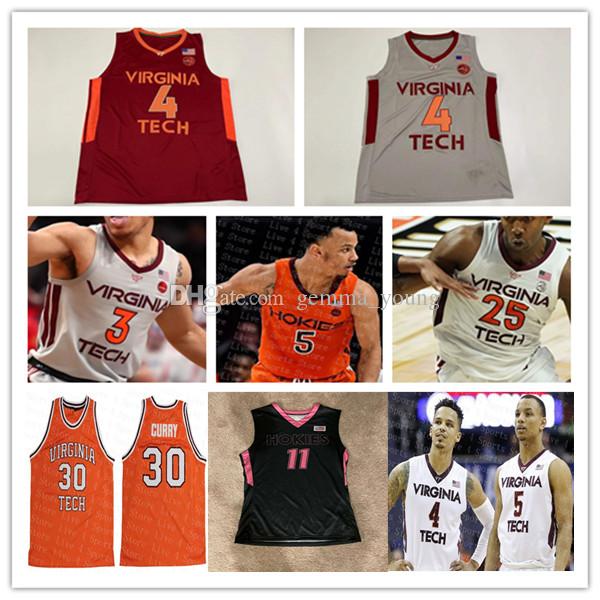 

College wear Custom NCAA Virginia Tech Hokies VT Basketball Jersey Justyn Mutts Nahiem Alleyne Keve Aluma Hunter Cattoor Storm Murphy Darius, Man grey