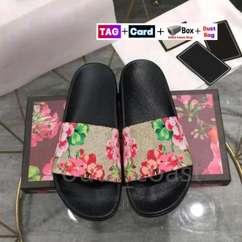 Chaussures de cr￩ateurs de diapositives hautes sandales Les femmes pantoufles avec des fleurs correctes impriment en cuir bo￮te originale sac ￠ p