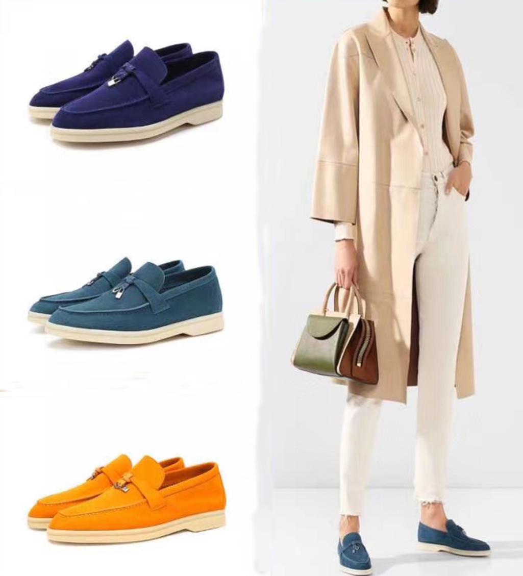 

LORO PIANA Summer Charms Walk casual Shoes Women loafers Couples shoes Genuine leatherMen Suede Calf Skin Muller shoe Brand Luxury4541452, Dark grey