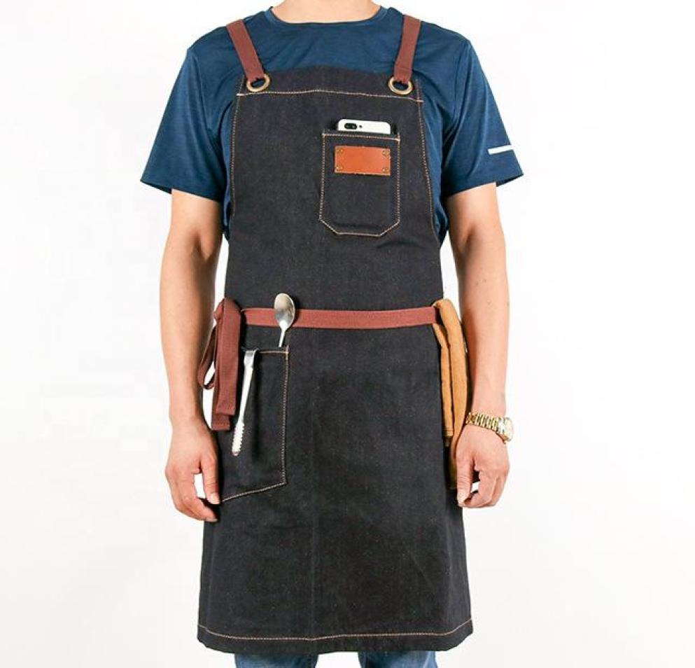 

Denim Haircutting Apron For Men Adjustable Salon Hairdresser Tool BBQ Bib Working Uniform Korean Fashion Black Aprons