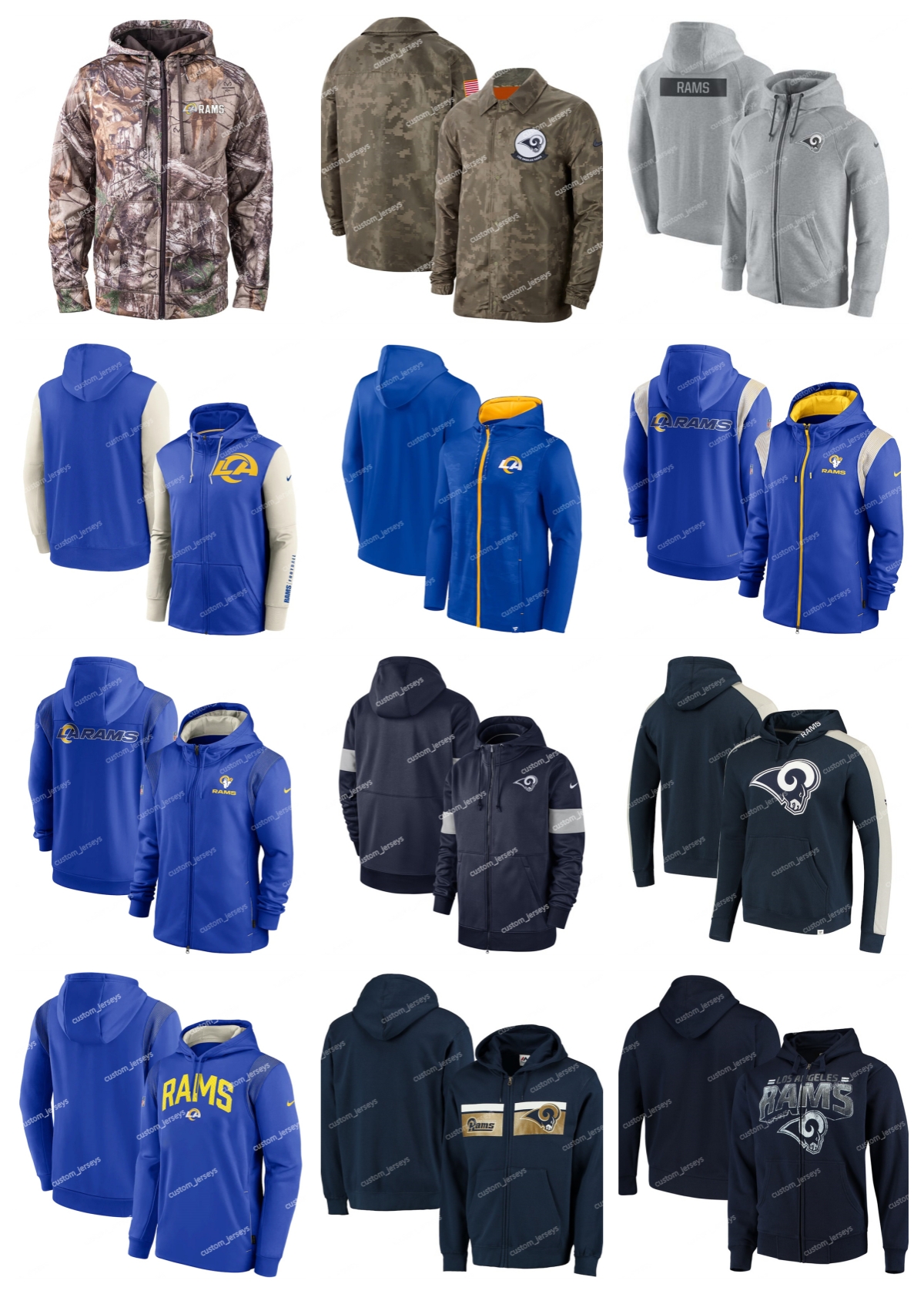 

Men Women Youth Los Angeles''Rams''Hoodie Olive 2022 Salute to Service Therma Performance Pullover Custom Football Zipper''NFL''Hoodie