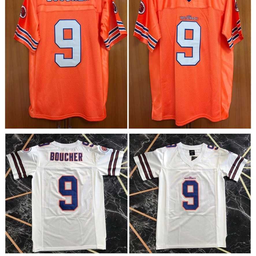 

American College Football Wear Cheap Waterboy Movie Jerseys #9 Bobby Boucher Jerseys Orange White Blue Authentic Stitched Football Embroidery  Top Quality 1
