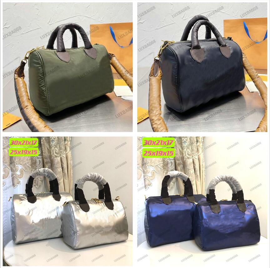 

Elegant Silver Pillow Speedy Bandouliere Bag Monograms Quilted Econyl Nylon 25cm 30cm Puffer CrossBody Padded Winter Handbag