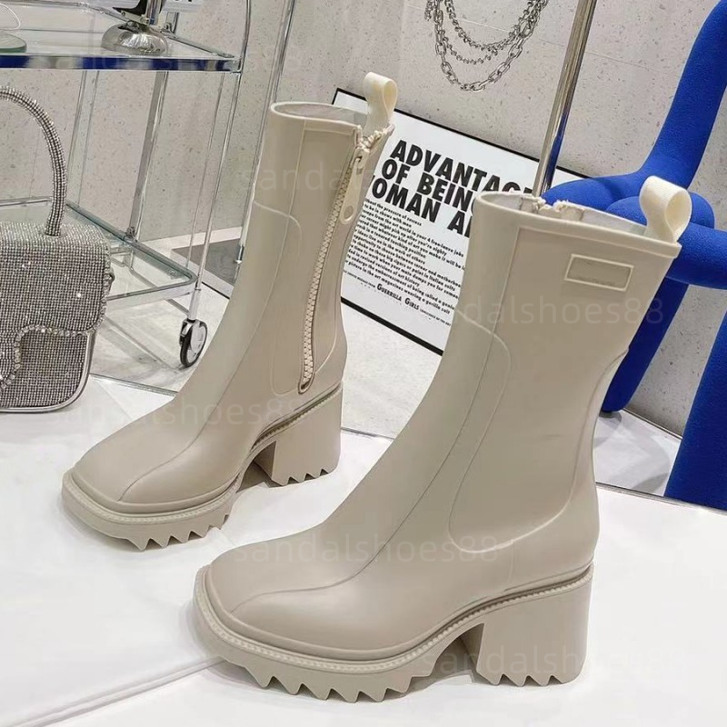 

waterproof rain boots block heel booties low heels brown black beige ankle boot square toe rubber pvc shearling fashion dress shoe pumps designer shoes for women