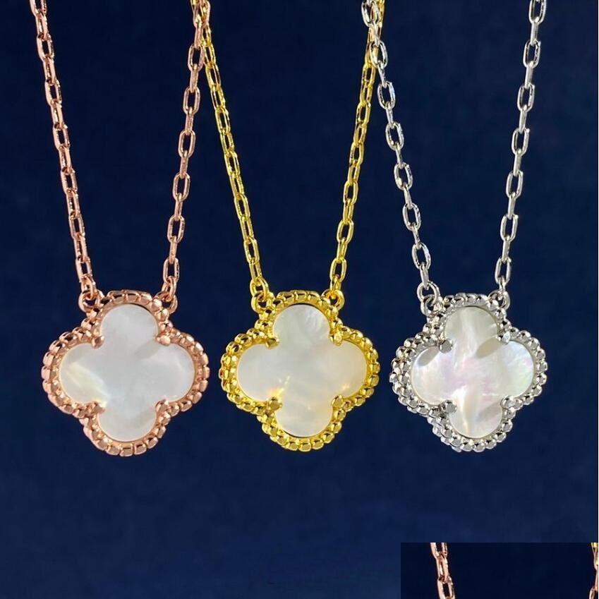 

Pendant Necklaces Classic Brass White Gold Plated Pendant Necklaces Colorf Shell Flowers Four Leaves Clover Women Luck Earring Ear S Dhjv8