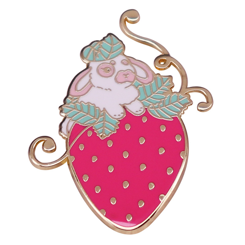 

Cute strawberry rabbit brooch fruit animal metal badge accessory gift, As picture