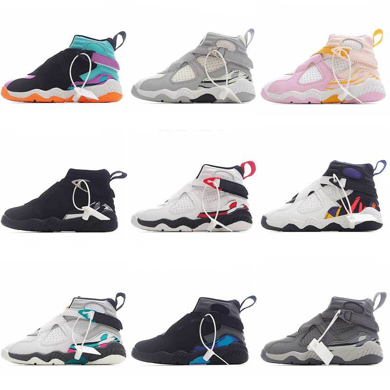 

Jumpman 8 Cool Grey Kids Basketball Shoes Youth Children Athletic 8s VIII Orange Pearl Arctic Pink White for Boy Girls Sports Outdoor Shoes size 22-37 US 6C-5Y, As shown 2
