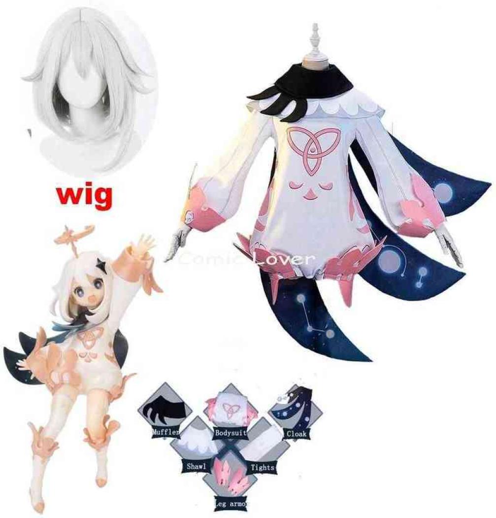 

Game Genshin Impact Paimon Cosplay Costume Lolita Jumpsuits Outfit Kids Women Uniform Party Halloween Wig J220712 J220713