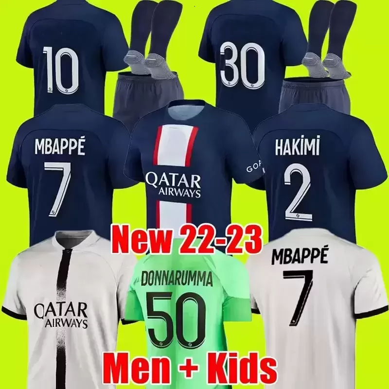 

MBAPPE HAKIMI PLAYER #30 soccer jerseys SERGIO RAMOS 21 22 23 Maillots de football 2022 2023 MARQUINHOS VERRATTI pSGS men kids kit sets uniform enfants, 22/23 men away