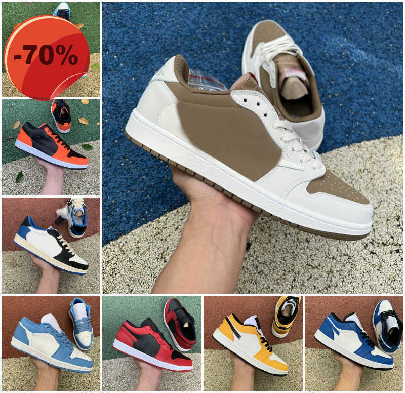 

Jumpman 1 1s Low Basketball Shoes Women Mens Panda Arctic Punch Royal Toe Light Smoke Grey Hemp White Starfish Reverse Mocha Travis Chicago, J045