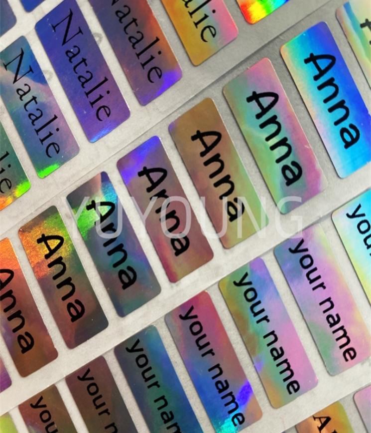 

1000Pcs small size 22x9mm Silver Laser Personalized Tag Stickers Customize Waterproof custom for kidsManicure 220630