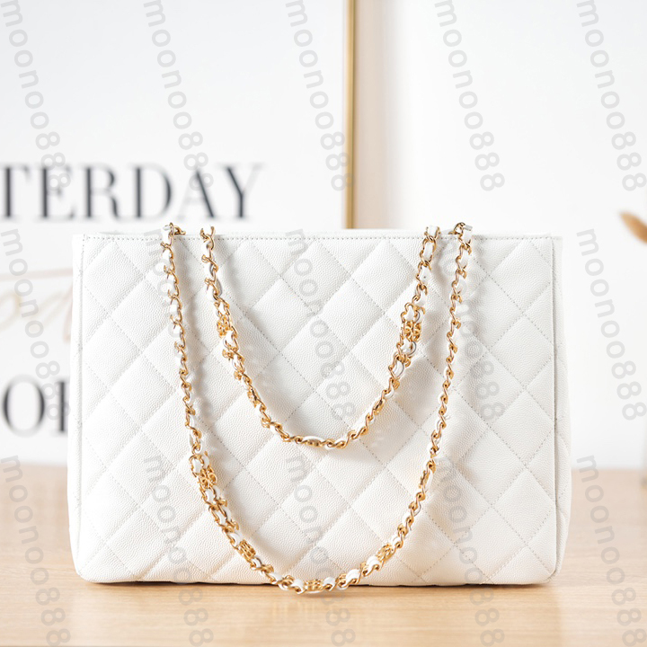 

10A Top Tier Mirror Quality Large Shopping Bag 33cm Luxury Designers Quilted Tote Purse Womens Real Leather Caviar Handbag Shoulder Chain Strap Black Box Bag, Upload pics to contact us