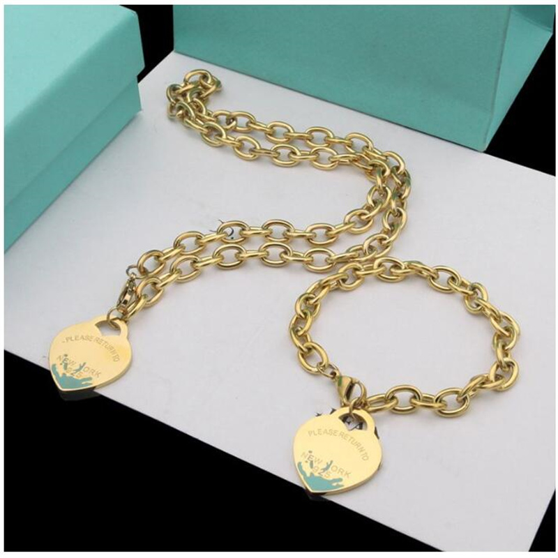 

925 Silver LOVE Necklace Bracelet Jewelry Sets womens Birthday Gift designer Big Heart jewelry Wedding Statement Pendant bracelets Necklaces Bangle