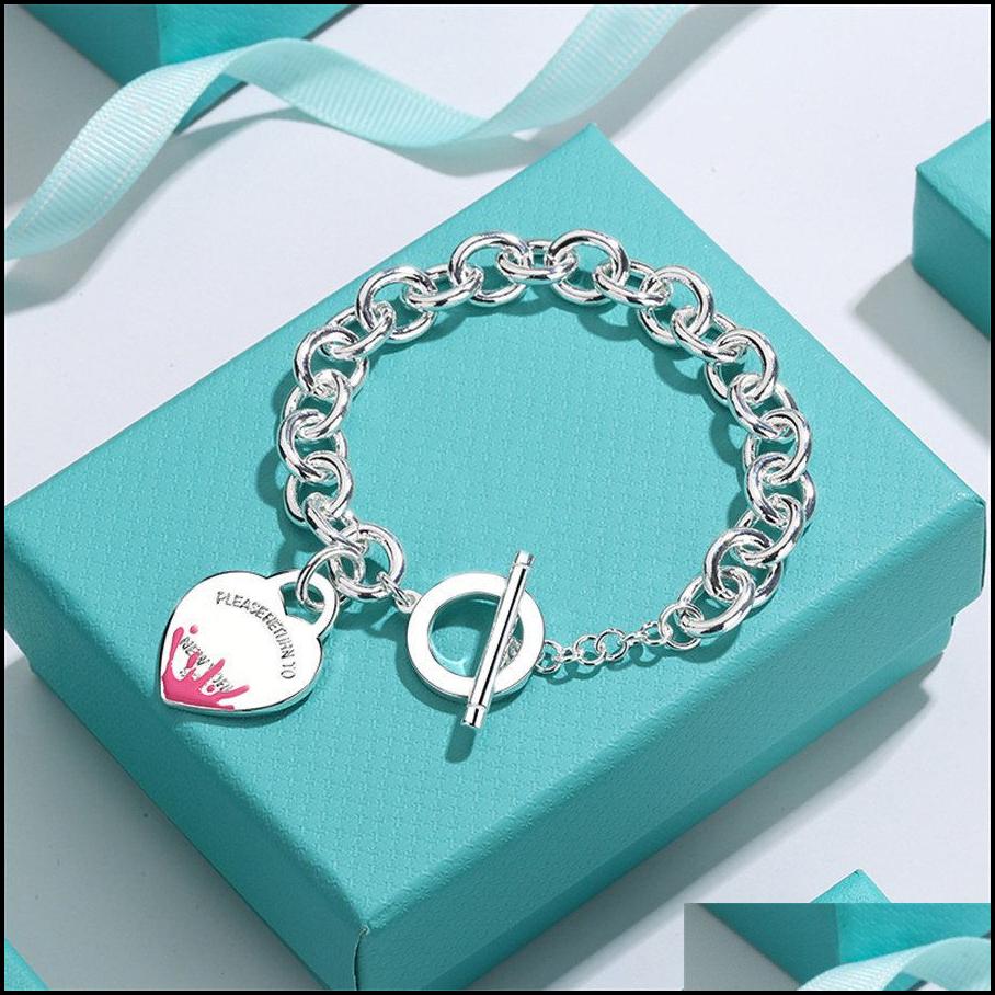 charm bracelets needle buckle water drop enamel heart bracelet fine jewelry for women black blue pink pseiras famous delivery 2022