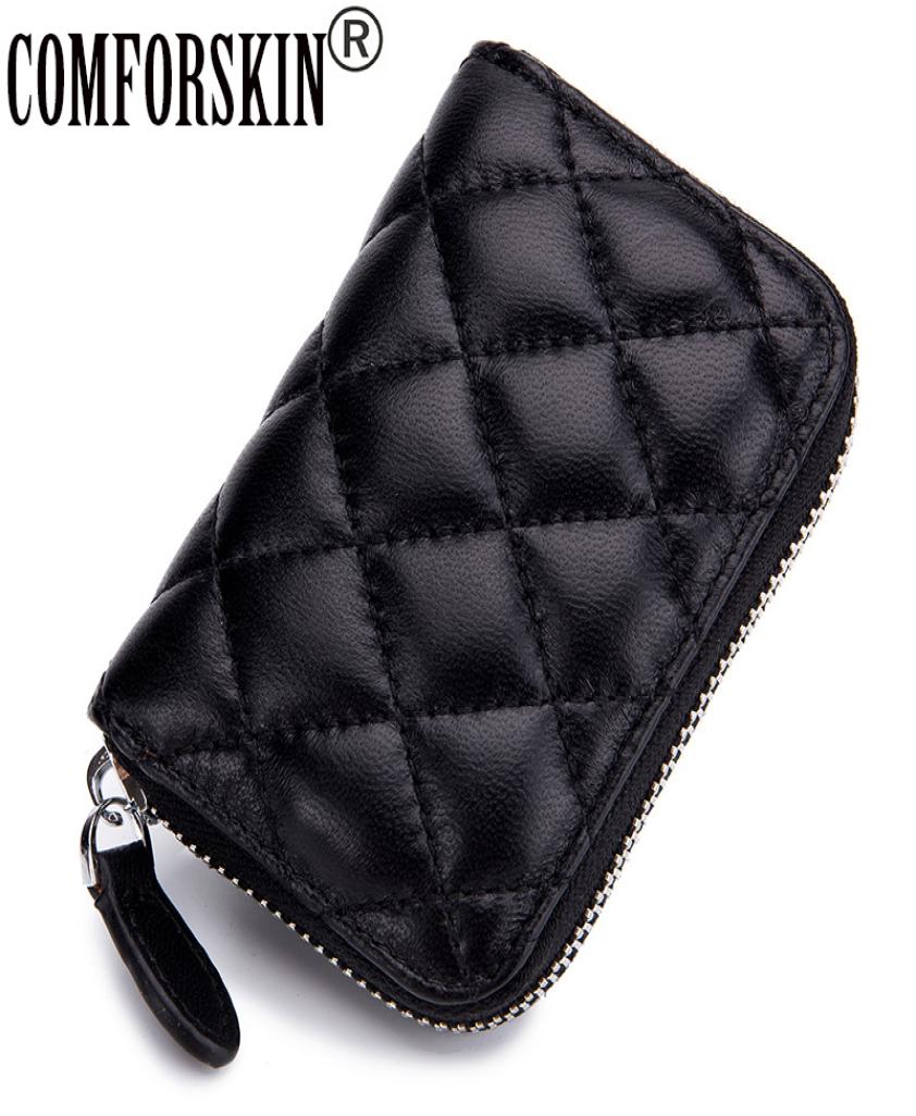 

COMFORSKIN New Arrivals Sheepskin Organ Style Credit Card Holders Zipper Card Case Premium Genuine Leather Card Wallet Purses LJ207312083, Wine red