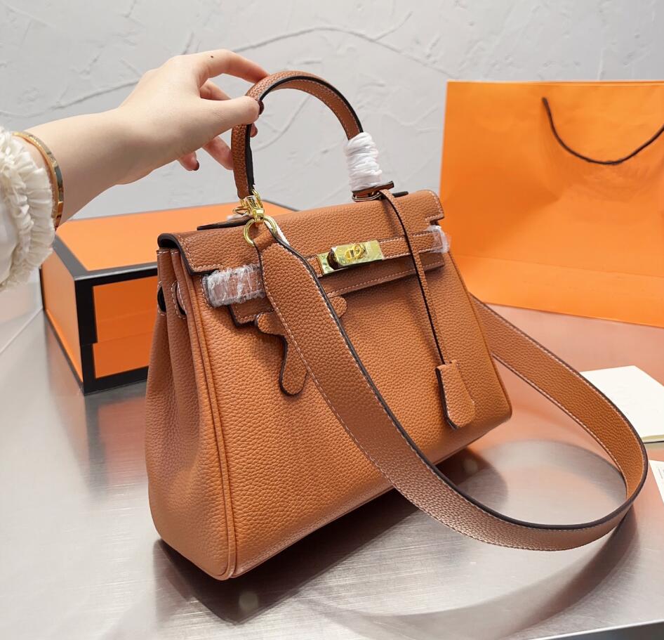 

High Woman Quality Shoulder Bags harms Designer 28cm Lady Genuine Leather Tote brown Handbag kellies luxury crossbody shopping bags wallet