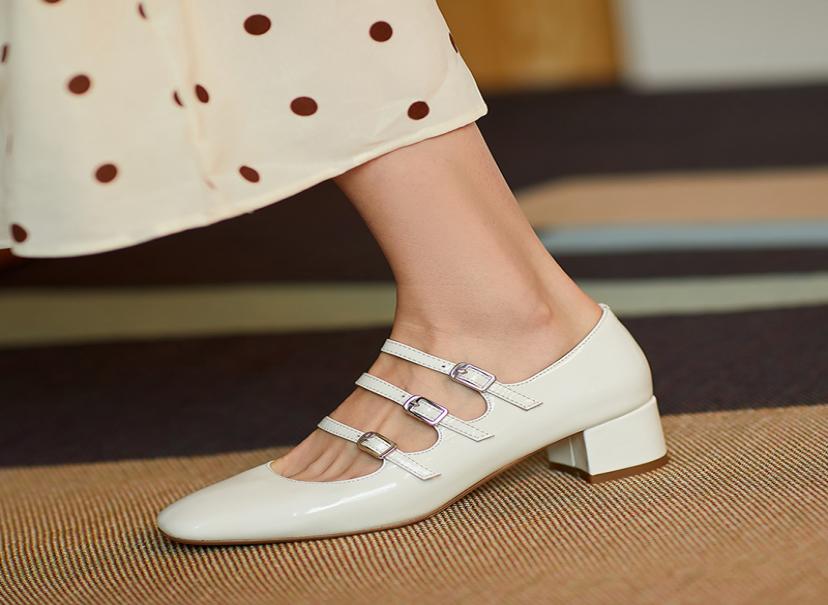 

Plus Size 42 Women Patent Leather Dress Shoes Three Buckle Mary Janes Shoes Female Wedding Shoes Bridal Medium Heels Pumps 8244N8835661, Wine red