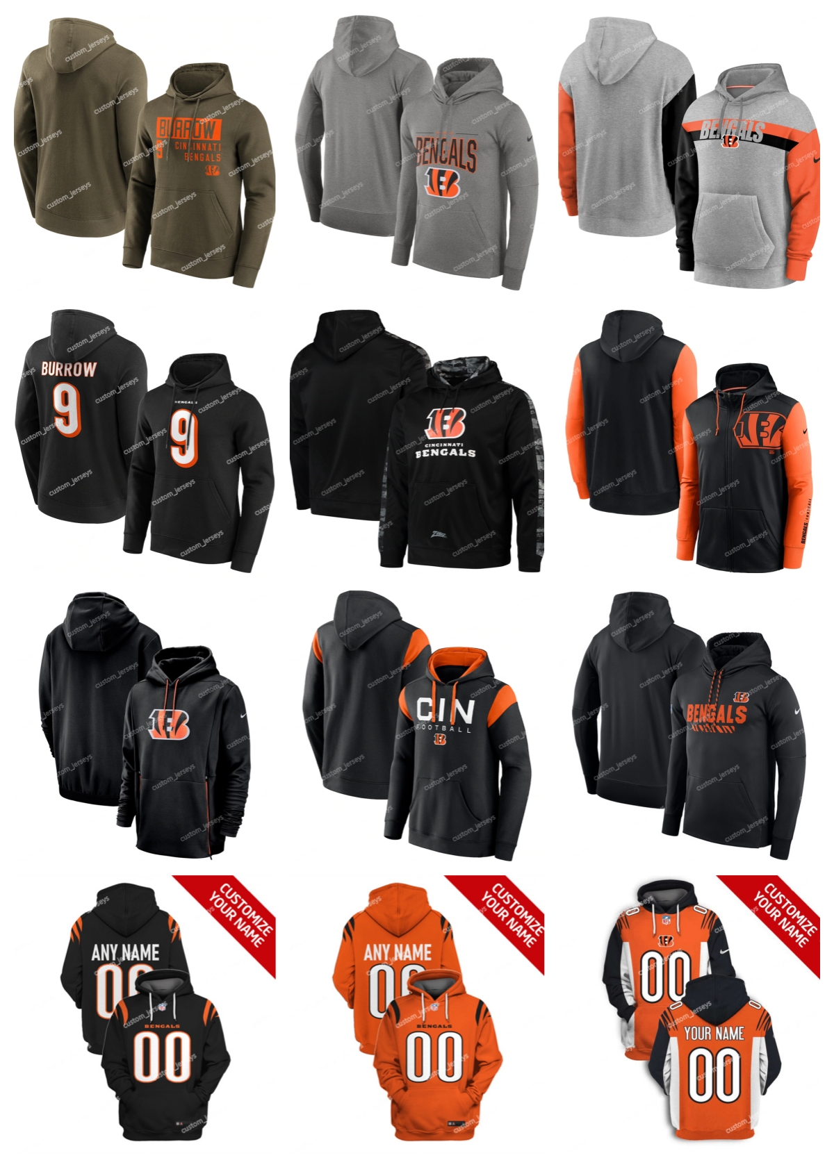 

Cutsom Cincinnati''Bengals''Hoodie 9 Burrow 2022 Salute to Service Therma Performance Pullover White Armygreen Football Player''NFL''Hoodie, 11