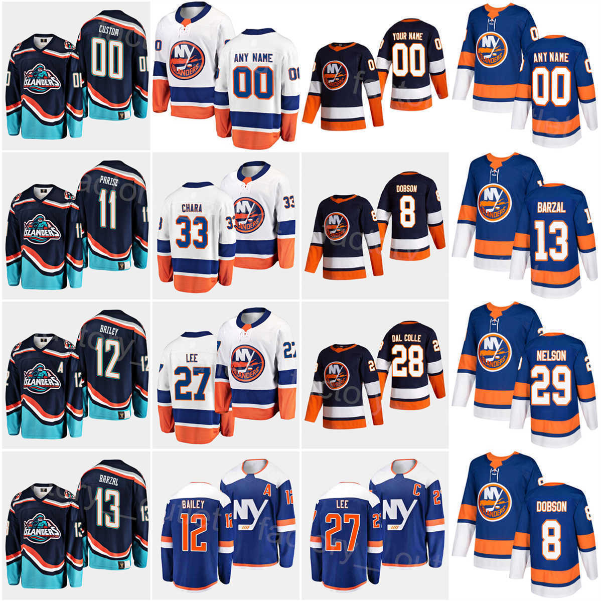 

New York Hockey Islanders 12 Josh Bailey Jersey 27 Anders Lee 33 Zdeno Chara 11 Zach Parise 28 Alexander Romanov Brock Nelson Mathew Barzal''Nhl''shirt, Navy blue