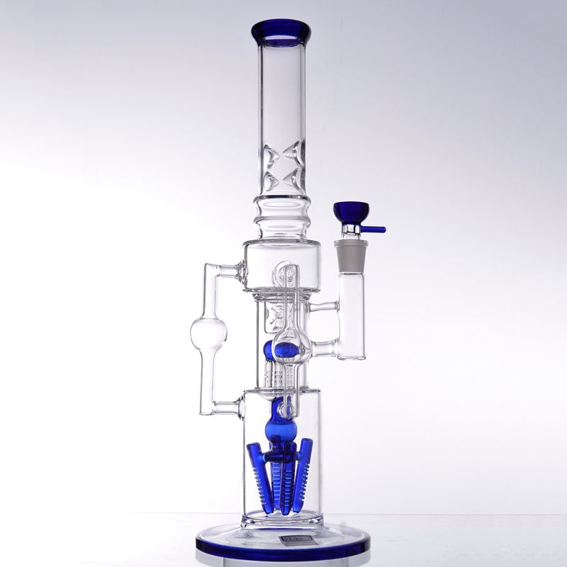 

Blue Glass Water Bong Hookahs Shisha Oil Dab Rigs with Arm Tree Perc Recycler Pipes for Smoking
