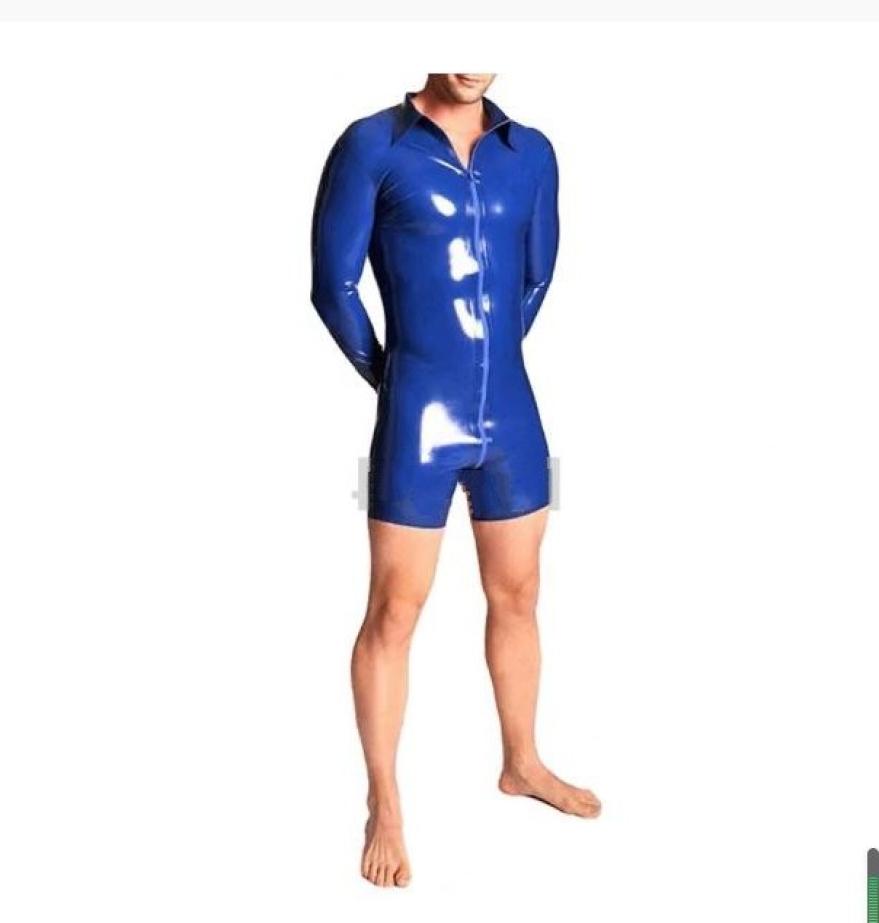 

Mens blue pvc faux leather Catsuit Costumes Fashion Long Sleeves Bodysuit Leotard Fetish Jumpsuits front 3ways zipper to Ass1849359, Yellow