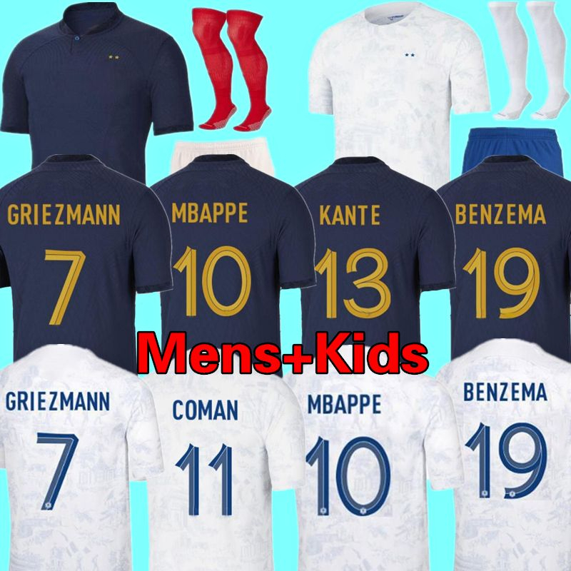 

Maillots de football 2022 World Cup Soccer Jersey FRENCH BENZEMA Football Shirts MBAPPE GRIEZMANN POGBA KANTE maillot foot kit Shirt hommes enfants MEN Kids 1125, 12