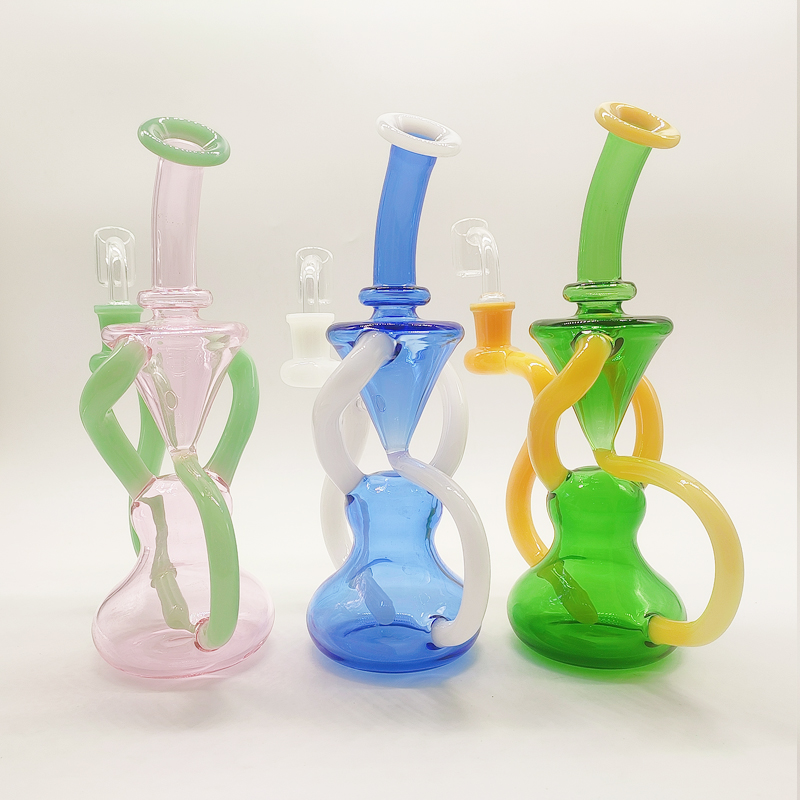 

DPGWP037 8 inch colored recycler glass water pipe with 14mm quartz nail