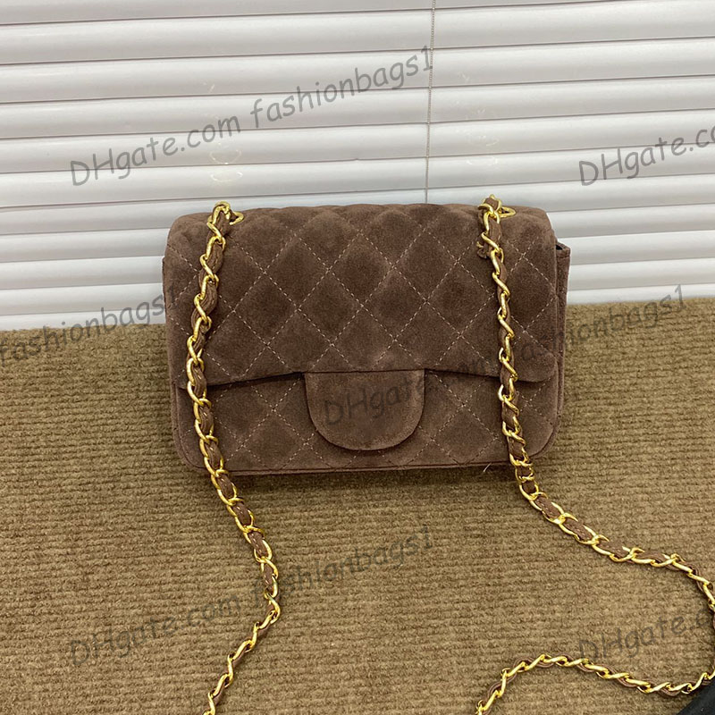 

CC Bags Luxury Brand Shoulder Bags French Womens Suede Brown Bags Classic Mini Flap Sqaure Purse Gold Metal Matelasse Chain Crossbody Should, Box