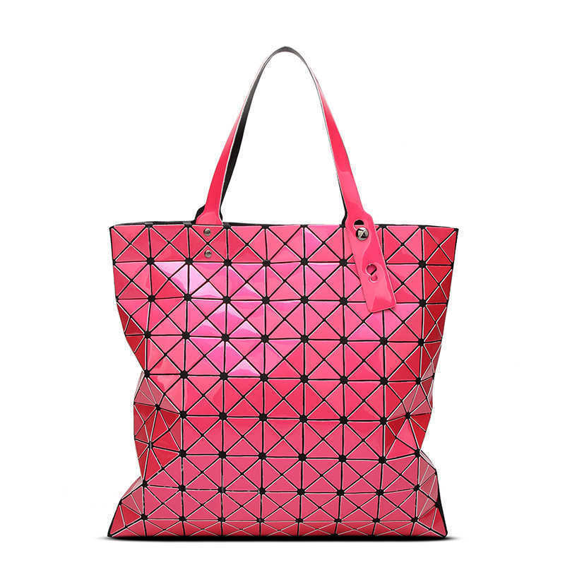 

2020 New Colors Shoulder Bags Grid Japan Style Foldable Female Bag Square Triangle Pattern Adjustable Strap Handbags Q0709, Pink