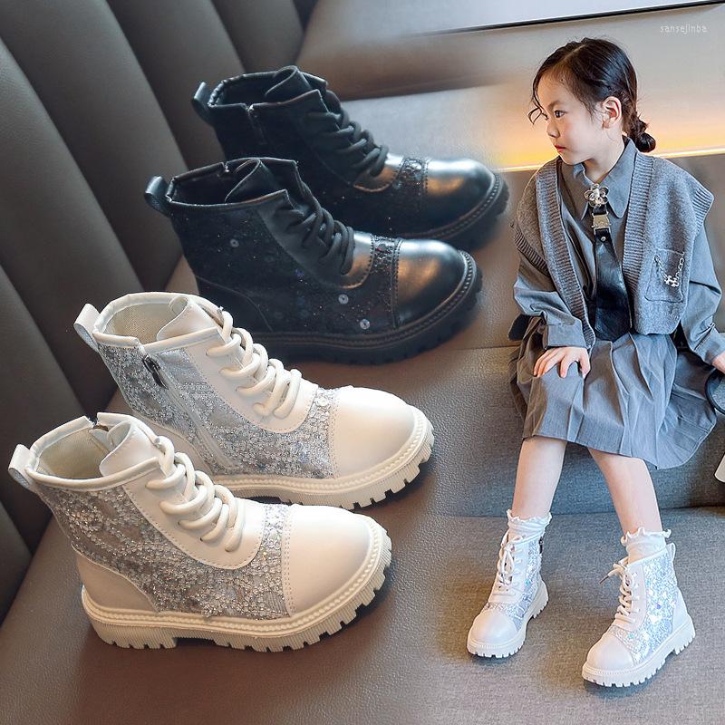 

Boots Girls Princess 2022 Autumn And Winter Fashion Baby Children Soft Bottom Crystal Single Shoes Sequin, Black