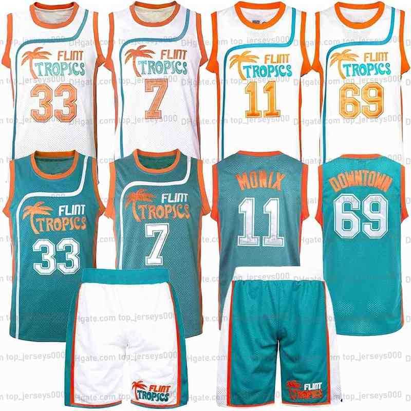 

Basketball Wears Jackie Moon#33 Basketball Jersey Coffee Black#7 Downtown Malone#69 Monix#11 Flint Tropics Semi Pro Movie Jerseys Sh, 69 white