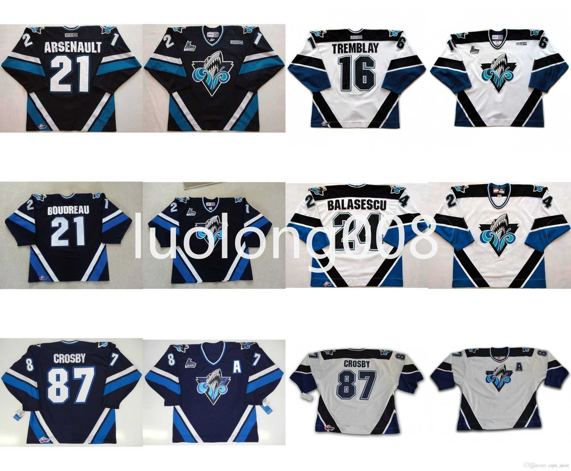 

Custom Men Rimouski Oceanic 87 Sidney Crosby 21 Boudreau 21 Benoit Arsenault 16 Tremblay Hockey Jerseys, Green