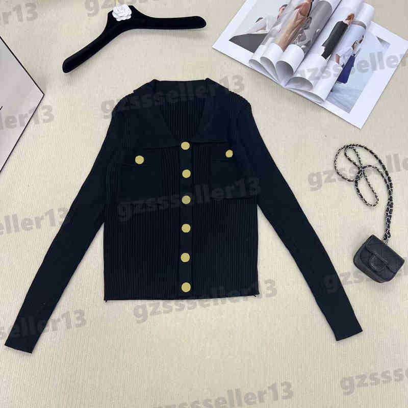 

Cardigan Women Sweaters Fashion Brand Lapel Metal Logo Buttons Designer Tops Simple Solid Color Button Cardigans Sweater Womens Clothing 0912