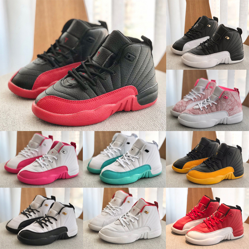 

Kids Outdoor Shoes Jumpman 12s Basketball Shoes 12 Gym Red Flu Game Blue Ring The Master Taxi Infant & Children Shoe Size 22-37, As shown 26