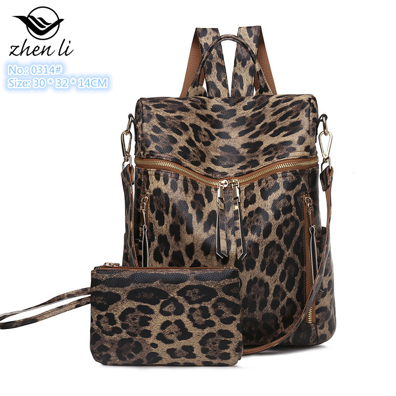 

Wholesale factory ladies shoulder bag 6 colors outdoor travel leisure leathers backpacks street trend Leopard print handbag solid color leather fashion backpack, Blue-0314#