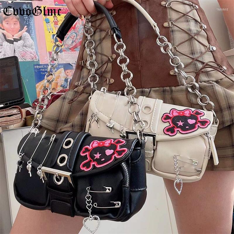 

Evening Bags Punk Rock Skull Purses And Handbags Women Lolita Metal Heart Y2K Bolsa Feminina Luxury Designer Shoulder Crossbody Underarm Bag, Black