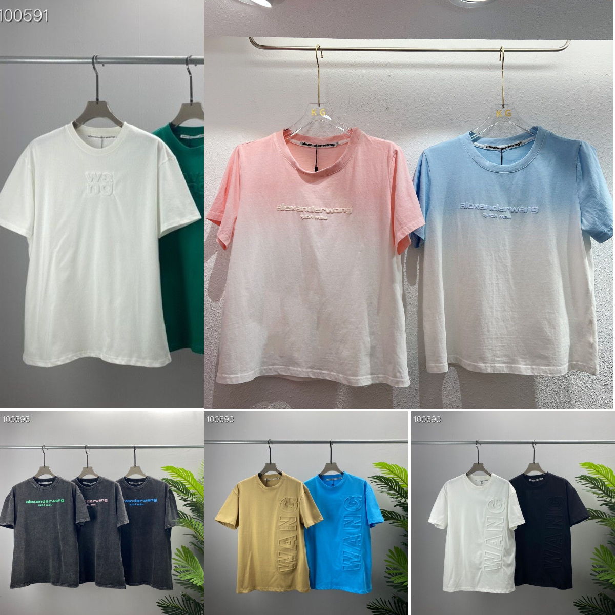 Vêtements de mode Wang T-shirts lettre moussante coton lavé impression chic polyvalent manches courtes été col rond T-shirt MJ00661
