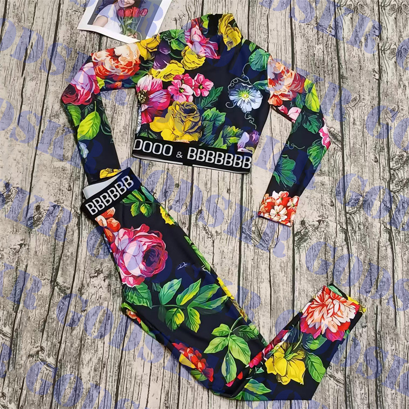 

Vintage Pattern Swimwear Womens Top Leggings Letter Print Yoga Clothes Swimsuit High Neck T Shirt Elastic Sports Pants, Please contact me real pic